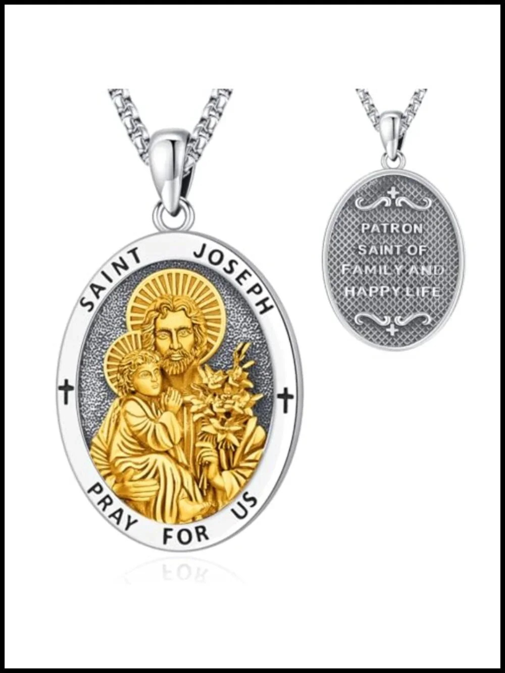 925 Sterling Silver St Joseph Medal Necklace Religious Protection Pendant Gift